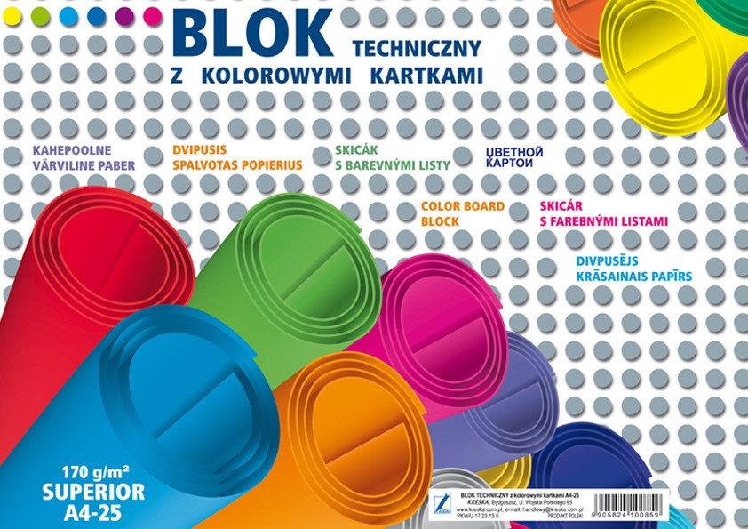 Blok techniczny A4  kolorowy 25 kartek Superior Kreska